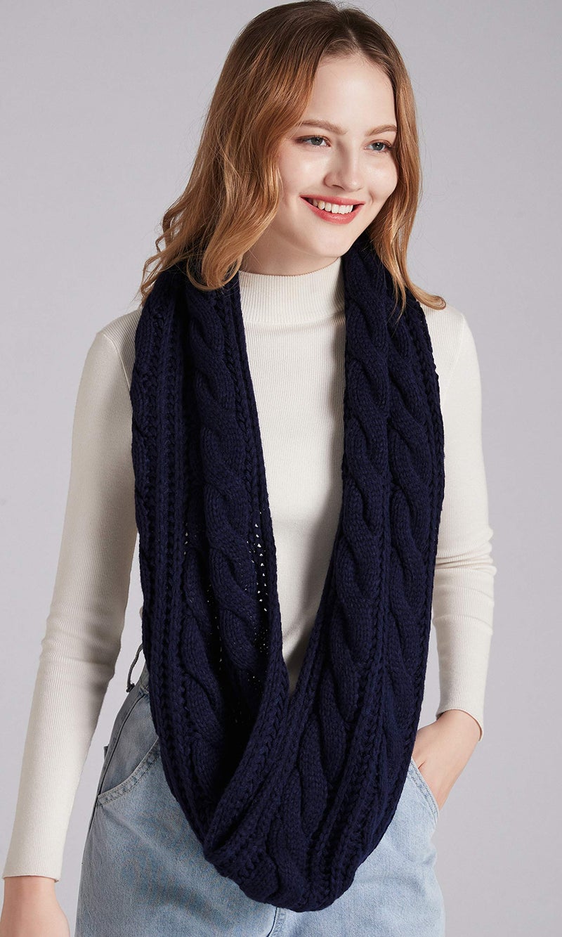 NEOSAN Womens Thick Ribbed Knit Winter Infinity Circle Loop Scarf Twist Navy - Image 5